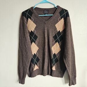 Jos. A. Bank Lambswool V-Neck Sweater Argyle Dark Academia M